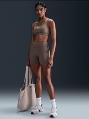 Nike Dri-Fit Women’s High Waisted 5” Biker Shorts in Sand with Side Pockets